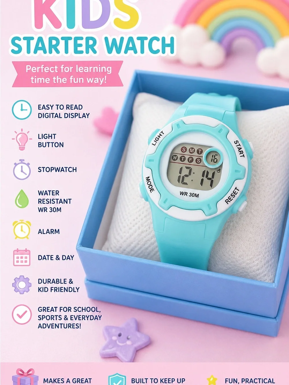 Kids Digital Starter Watch - Aqua Blue
